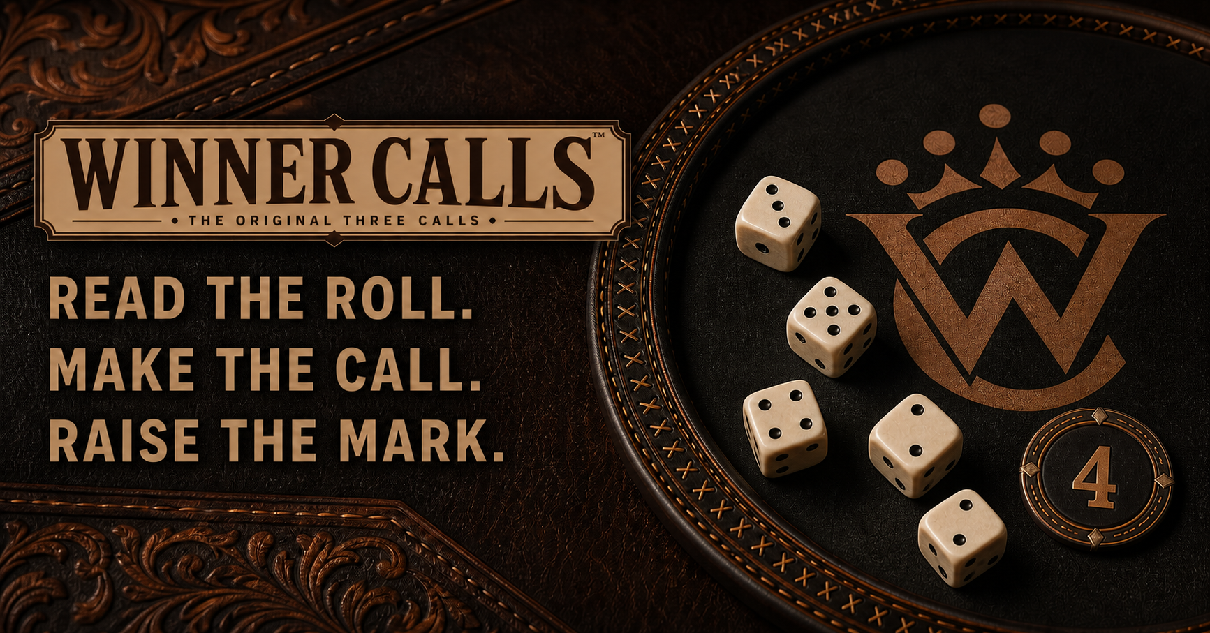 Winner Calls leather Arena, dice, crown mark, and Stake marker